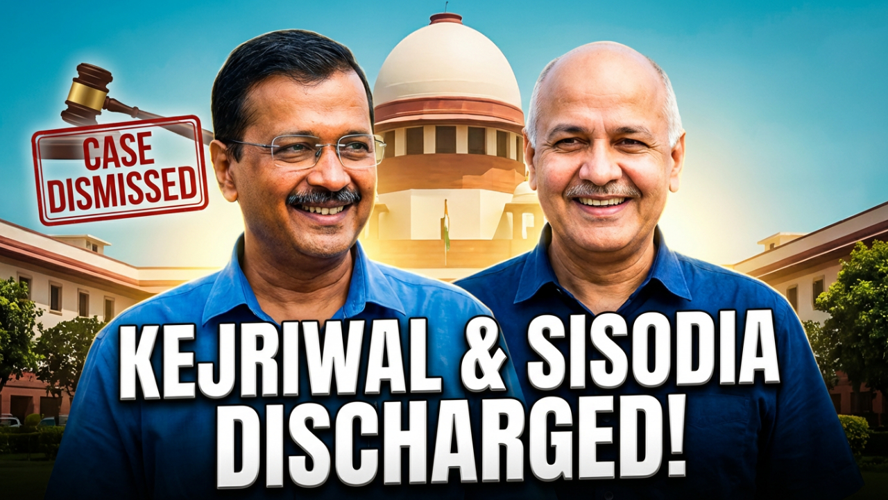 Arvind Kejriwal and Manish Sisodia with Supreme Court of India in background