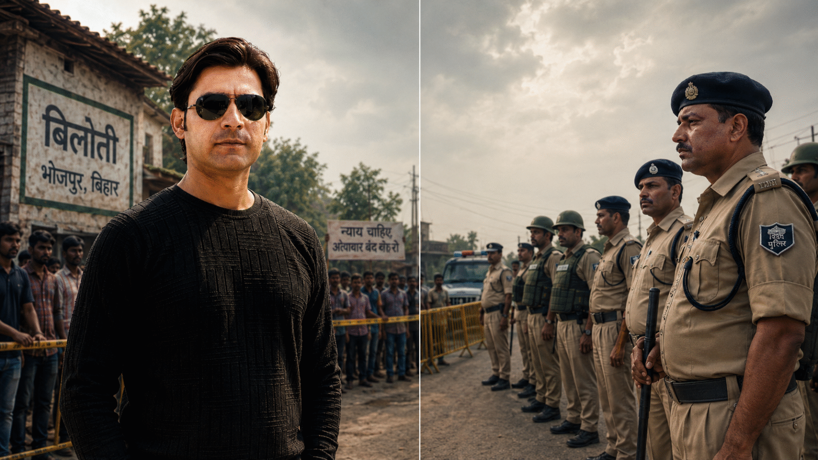 Bharat Bhushan Tiwari standing opposite Bihar Police during Bhojpur encounter controversy in Bilauti village