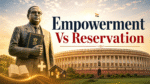 Adv Ravi Kumar with Dr B. R. Ambedkar and Indian Parliament discussing reservation versus empowerment in India